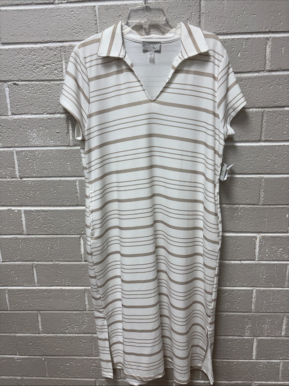 Cupio Cream & Tan Striped Polo Midi Dress